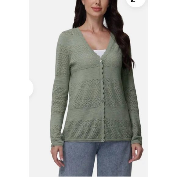 Frye Women's Pointelle Cardigan (Seagrass, Medium) - Picture 1 of 2
